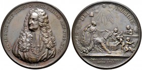 GENF / GENÈVE 
 Stadt 
 Bronzemedaille 1734. Auf die Wahl von Louis Le Fort zum 1. Syndicus der Stadt Genf. Stempel von J. Dassier. Brustbild mit Al...