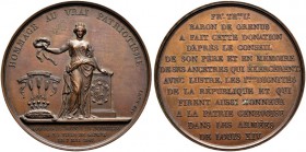 GENF / GENÈVE 
 Stadt 
 Bronzemedaille 1847. Verdienstmedaille der Stadt Genf für Baron de Grenus. Stempel von A. Bovy. 94.68 g. Schweizer Medaillen...