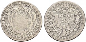 OBWALDEN 
 20 Kreuzer 1726. Jahreszahl auf Adlerseite. 4.04 g. Greter-Stückelberger (SMK IV) -. D.T. 615a. HMZ 2-735d. Selten / Rare. Fast sehr schön...