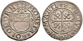 SOLOTHURN 
 Batzen o. J. (16. Jh.). Verziertes Wappen mit beidseitiger Umschrift in antiqua. 3.01 g. HMZ 2-825c. Sehr schön / Very fine.