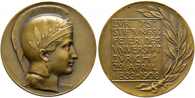 ZÜRICH 
 Stadt 
 Bronzemedaille 1908. 75-Jahrfeier der Universität Zürich. Ste...