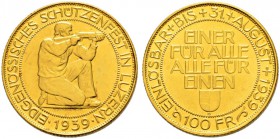 Schützentaler, Schützenmedaillen & Schützenvaria 
 Luzern 
 100 Franken 1939. 17.49 g. Richter (Schützentaler) 908a. HMZ 2-1344b. Fr.506. FDC / Unci...
