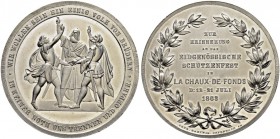 Schützentaler, Schützenmedaillen & Schützenvaria 
 Neuenburg / Neuchâtel 
 Weissmetallmedaille 1863. La Chaux-de-Fonds. Eidgenössisches Schützenfest...