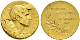 Schützentaler, Schützenmedaillen & Schützenvaria 
 St. Gallen 
 Goldmedaille 1904. St. Gallen. Eidgenössisches Schützenfest. 11.06 g. Richter (Schüt...