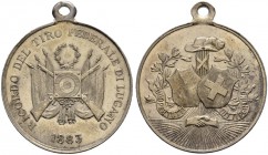 Schützentaler, Schützenmedaillen & Schützenvaria 
 Tessin / Ticino 
 Versilberte Bronzemedaille 1883. Tiro federale Lugano. 12.07 g. Richter 1374a. ...