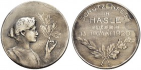 Schützentaler, Schützenmedaillen & Schützenvaria 
 Tessin / Ticino 
 Silbermedaille 1920. Hasle bei Burgdorf. Schützenfest. 8.01 g. Richter (Schütze...
