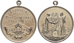 Schützentaler, Schützenmedaillen & Schützenvaria 
 Waadt / Vaud 
 Versilberte Bronzemedaille 1894. Tir cantonal vaudois in Lausanne. 22.57 g. Richte...