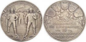 Schützentaler, Schützenmedaillen & Schützenvaria 
 Waadt / Vaud 
 Silbermedaille 1900. Lausanne. Carabiniers de Lausanne. Tir du 75. anniversaire 18...