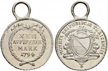 Schützentaler, Schützenmedaillen & Schützenvaria 
 Zürich 
 Silbermedaille 1794. Schützengabe der Stadt Zürich. 12.92 g. Richter 1721a. Schrötlingsf...