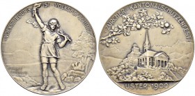 Schützentaler, Schützenmedaillen & Schützenvaria 
 Zürich 
 Silbermedaille 1900. Uster. Zürcher Kantonalschützenfest. Mattprägung. 37.55 g. Richter ...