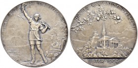 Schützentaler, Schützenmedaillen & Schützenvaria 
 Zürich 
 Silbermedaille 1900. Uster. Zürcher Kantonalschützenfest. 37.62 g. Richter (Schützenmeda...
