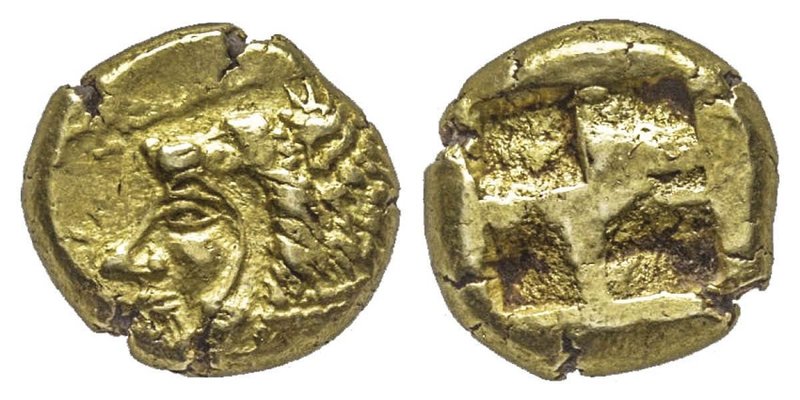 Smyrne, 1/6 electrum Statère, 2.54 g.
Avers : Tête d’Héraclès avec peau de lion ...