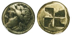 Phocaea, 1/6 Electrum Statère, 387-326 avant J.-C., Electrum 2.5 g.
Avers: Tête de Héra à gauche
Revers : carré incuse quadripartie 
Ref : Bodenstedt ...