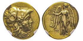 Royaume Seleucid
Seleucus I 312-281 avat J.-C.
Stater, Babylone, 311-305 av. J.-C., AU 8.56 g.
Avers : Tête d'Athéna à droite, coiffée d'un casque cor...