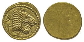 Etrurie
Populonia, 211-206 avant J.-C. 
25 Asses ou 25 litrae d’or, émis pendant la deuxième guerre punique, AU 1.40 g. 
Avers : Tête de lion à droite...