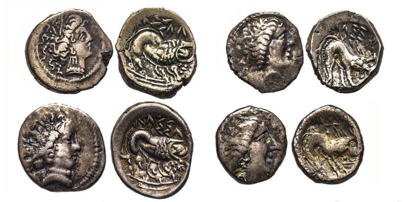 Ligures
Lot de quatre drachmes imitation de Massalia, AG 2.93 g. - 2.93 g. - 2.2...