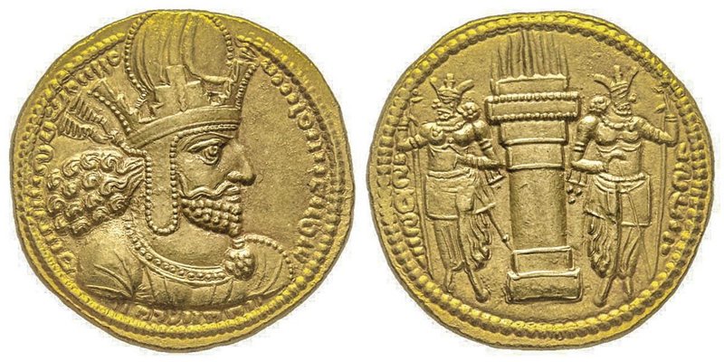 Royaume Sassanide 
Shapur Ier 241-272
Dinar, Ctésiphon, AU 7.33 g.
Avers : Buste...