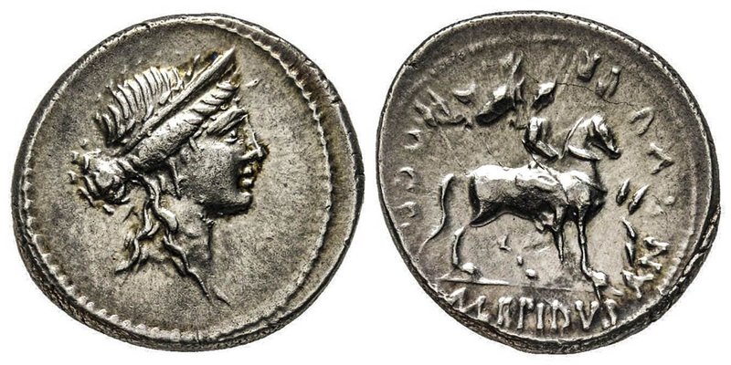 Gens Aemilia - M. Aemilius Lepidus
Denarius, Rome, 61 avant J.-C., AG 3.83 g. 
A...