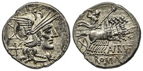 Gens Aurelia - T. Aurelius Rufus
Denarius, Rome, 144 avant J.-C., AG 3.87 g.
Avers: Tête casquée de Rome à droite 
Revers : Juppiter sur quadrige à dr...