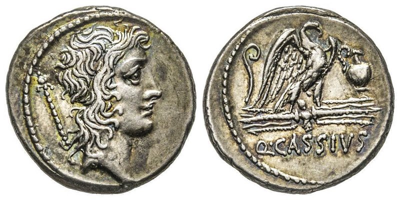 Gens Cassia - Q. Cassius Longinus 
Denarius, Rome, 55 avant J.-C., AG 4.26 g. 
A...