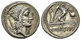 Gens Cassia - Q. Cassius Longinus 
Denarius, Rome, 55 avant J.-C., AG 4.26 g. 
Avers: Tête du Bonus Eventus à droite 
Revers : aigle sur foudre à droi...