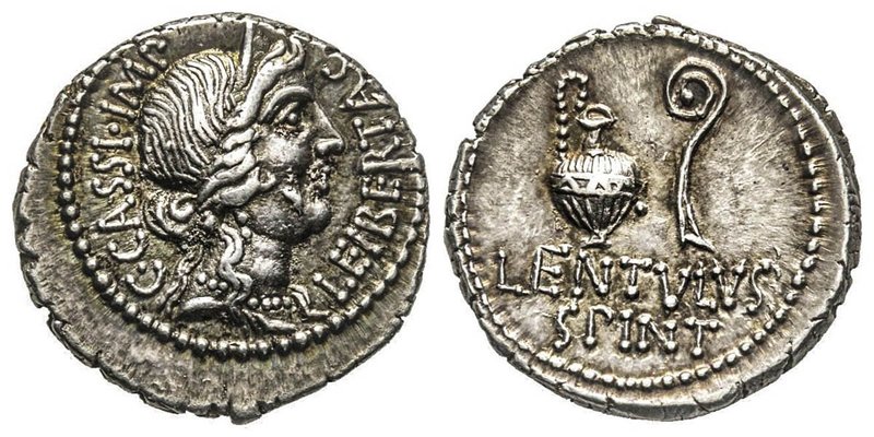 Gens Cassia - Q. Cassius Longinus 
Denarius, atelier militaire peut être Smyrne,...
