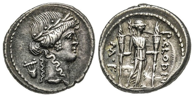 Gens Claudia - P. Clodius M. f. Turrinus 
Denarius, Rome, 42 avant J.-C., AG 4.0...