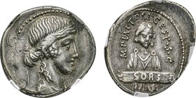 Gens Plaetoria - Plaetorius Cestianus
Denarius, Rome, 69 avant J.C., AG 3.80 g.
Avers : Buste drapé de Fortune à droite 
Revers : Jeune garçon à mi-co...