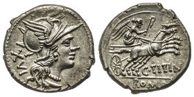 Gens Titinia - C. Titinius Denarius, Rome, 141 avant J.-C., AG 3.78 g. Ref : Craw. 226/1, Syd. 445 Conservation : Superbe