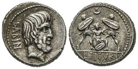 Gens Tituria - L. Titurius L. f. Sabinus Denarius, Rome, 89 avant J.-C., AG 4.01 g. Ref : Craw. 344/2b, Syd. 699 Conservation : Superbe