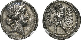Julius Caesar
Denarius, 47-46 avant J. C., atélier militaire itinérant en Afrique, AG 3.82 g. Avers : Tête diademée de Venus à droite Revers : CAESAR ...