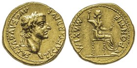 Tiberius 14-37 après J.-C.
Aureus, Lugdunum, AU 7.82 g.
Ref : Cal 305, C. 15, RIC 29
Conservation : éraflures sinon TTB/SUP