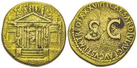 Tiberius 14-37 après J.-C.
Sestertius, 36-37, AE 26.34 g. 
Avers : Temple hexastyle de Concordia, contenant des statues et décoré de statues supplémen...