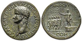 Caligula 37-41
Sestertius, Rome, 40-41 après J.-C., AE 28.6 g.
Avers : C CAESAR DIVI AVG PRON AVG P M TRP III PP Tête laurée à gauche
Revers : ADLO...