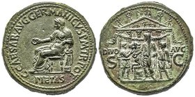 Caligula 37-41 
Sestertius, 37-38, AE 27.09 g. 
Avers : C CAESAR AVG GERMANICVS SPM TR POT àl'exergue PIETAS Pietas assise à gauche, tenant une patera...