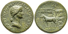 Caligula pour Agrippina Senior 37-41
Sestertius, 37-41, AE 28.48 g. 
Avers : AGRIPPINA MF MAT C CAESAR AVGVSTI Buste à droite
Revers : SPQR MEMORIAE A...