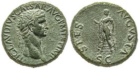 Claudius 41-54
Sestertius, Rome, 42, AE 28.93 g.
Avers : TI CLAVDIVS CAESAR AVG PM TR P IMP P P Tête laurée à droite
Revers : SPES AVGVSTA Spes debout...