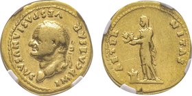 Vespasianus 69-79
Aureus, Rome, 75-79, AU 7.05 g.
Avers : IMP CAESAR VESPASIANVS AVG Tête laurée à droite
Revers : AETER-NITAS Aeternitas avec tenant ...