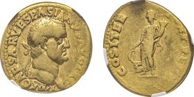 Vespasianus 69-79
Aureus, Tarraco, 69-71 après J.C., AU 7.15 g Avers : IMP CAESAR - VESPASIANVS AVG TR P Tête laurée à droite Revers : COS ITER FORT R...