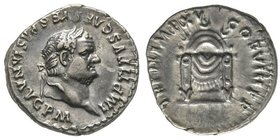 Titus 79-81
Denarius, Rome, 80-81, AG 3.49 g.
Avers : IMP TITVS CAES VESPASIAN AVG P M Tête laurée à droite
Revers : TR P IX IMP XV COS VIII P P Diadè...