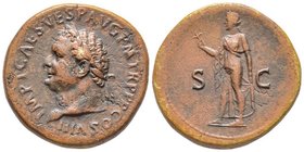 Titus 79-81
Sestertius, Rome, 80-81, AE 26.83 g.
Avers : IMP T CAES VESP AVG P M TR P P P COS VIII Tête laurée de Titus à gauche
Revers : S C Spes mar...
