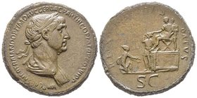 Traianus 98-117
Sestertius, Rome, 108-109, AE 25.77 g.
Avers : MP CAES NER TRAIANO OPTIMO AVG GER DAC PARTHICO P M TR P COS VI P P Buste lauré et drap...