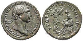 Traianus 98-117
Sestertius, Rome, 108-109, AE 25.77 g. Avers : IMP CAES NERVAE TRAIANO AVG GER (DAC P M TR P) COS V P P Buste lauré à droite avec drap...