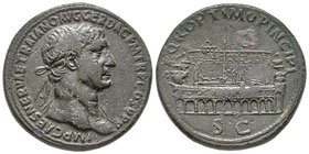 Traianus 98-117
Sestertius, Rome, 104, AE 23.88 g. Avers : IMP CAES NERVAE TRAIANO AVG GER DAC P M TR P COS V PP Tête laurée à droite Revers : SPQR OP...