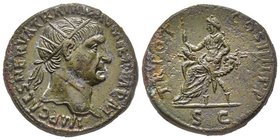 Traianus 98-117
Dupondius, Rome, 103, AE 13.73 g. Avers : MP CAES NERVA TRAIAN AVG GERM DACICVS P M Tête laurée à droite Revers : TR P VII IMP IIII CO...