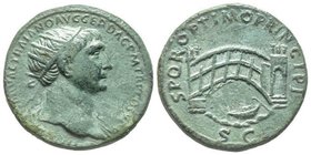 Traianus 98-117
Dupondius, Rome, 103-111, AE 13.78 g. Avers : IMP CAES NERVAE TRAIANO AVG GER DAC P M TR P V P P, buste avec couronne radiée à droite,...