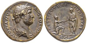 Hadrianus 117-138
Sestertius, Rome, 134-138, AE 26.00 g. Avers : HADRIANVS AVGVSTVS COS III P P Buste lauré et drapé à droite Revers : RESTITVTORI PRH...