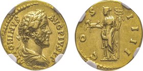 Antoninus Pius 138-161
Aureus, Rome, 145-161, AU 7.15 g. Avers : ANTONINVS AVG PIVS P P Buste lauré, drapé et cuirassé à droite de Antoninus Pius Reve...