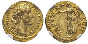 Antoninus Pius 138-161
Aureus, Rome, 156-157, AU 7.24 g. Avers : ANTONINVS AVG PIVS P P IMP II Buste lauré à droite de Antoninus Pius Revers : TR POT ...