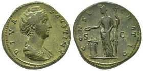 Antoninus Pius pour Faustina Augusta 138-141 (femme de Antoninus Pius) 
Sestertius, Rome, 147, AE 28.60 g. Avers : DIVA FAVSTINA Buste drapé à droite ...